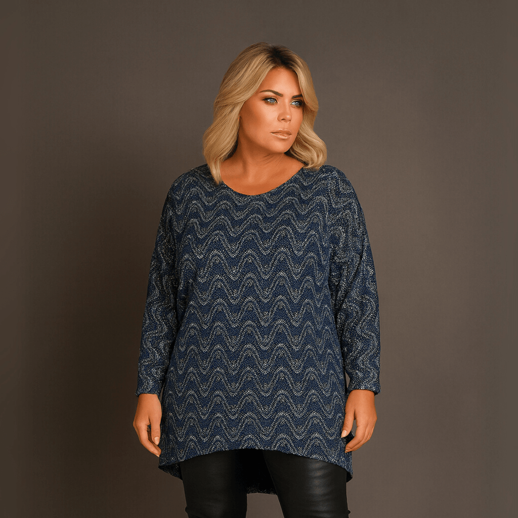 Navy Sparkly Swirl Batwing Top