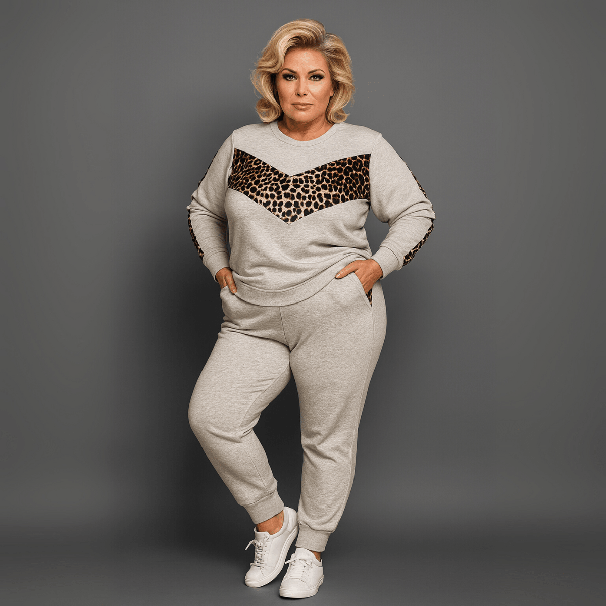 Leopard V-Panel Tracksuit with Pockets