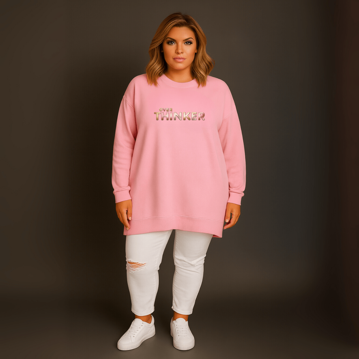 Long Cotton Sweatshirt with “Over Thinker” Logo
