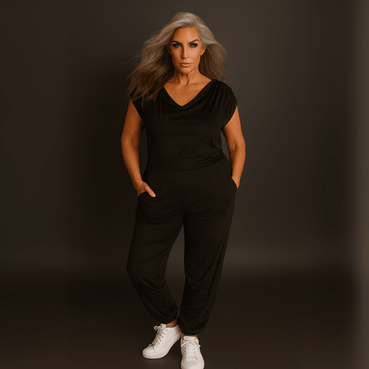 Soft Suedette Cowl Neck Jumpsuit with Pockets