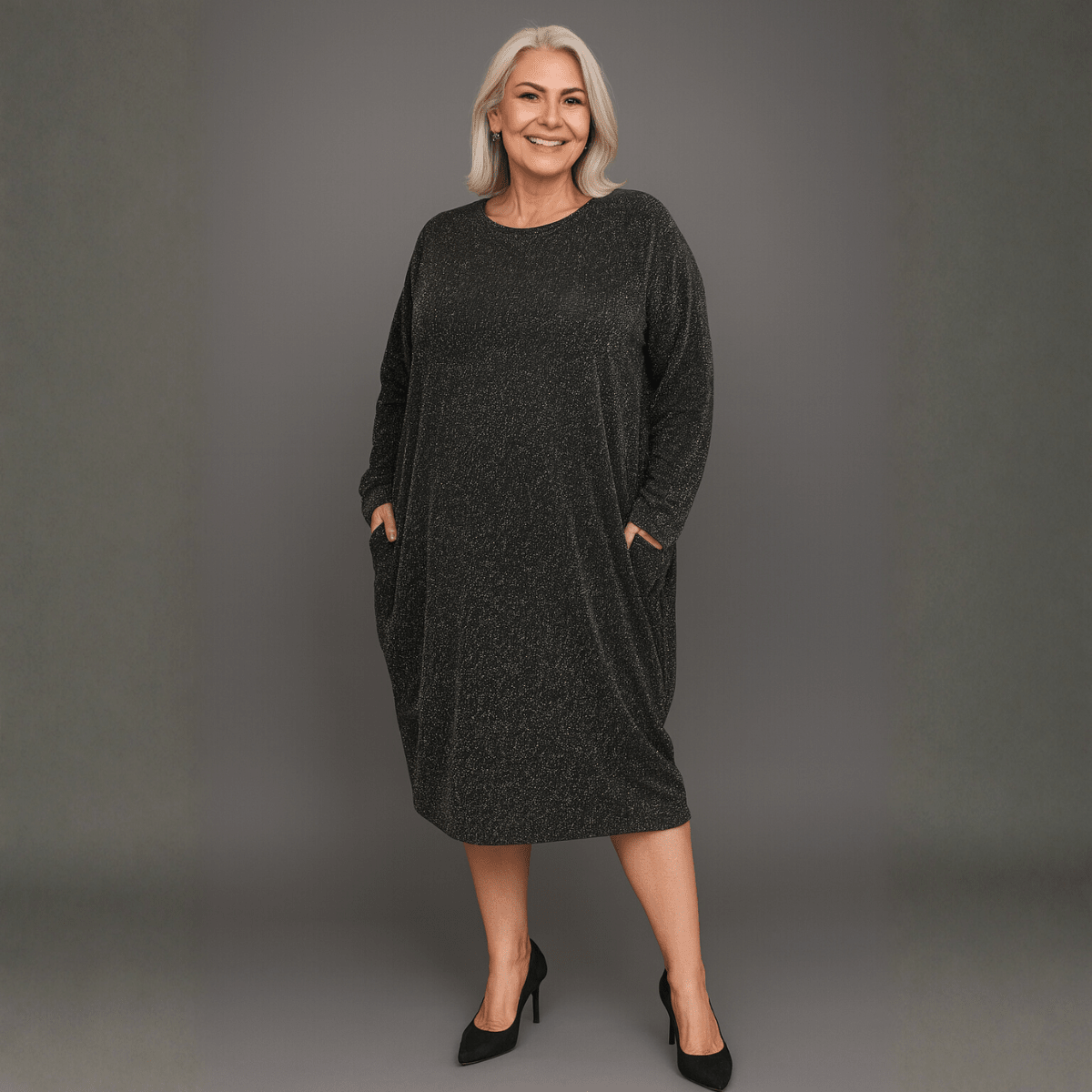 Black Silver Sparkly Pocket Dress