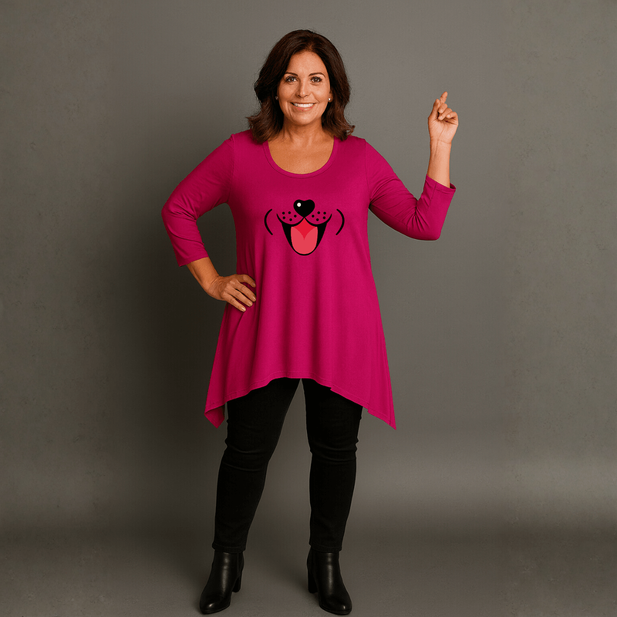 Fun Dog Face Long Length Hanky Hem Swing Top