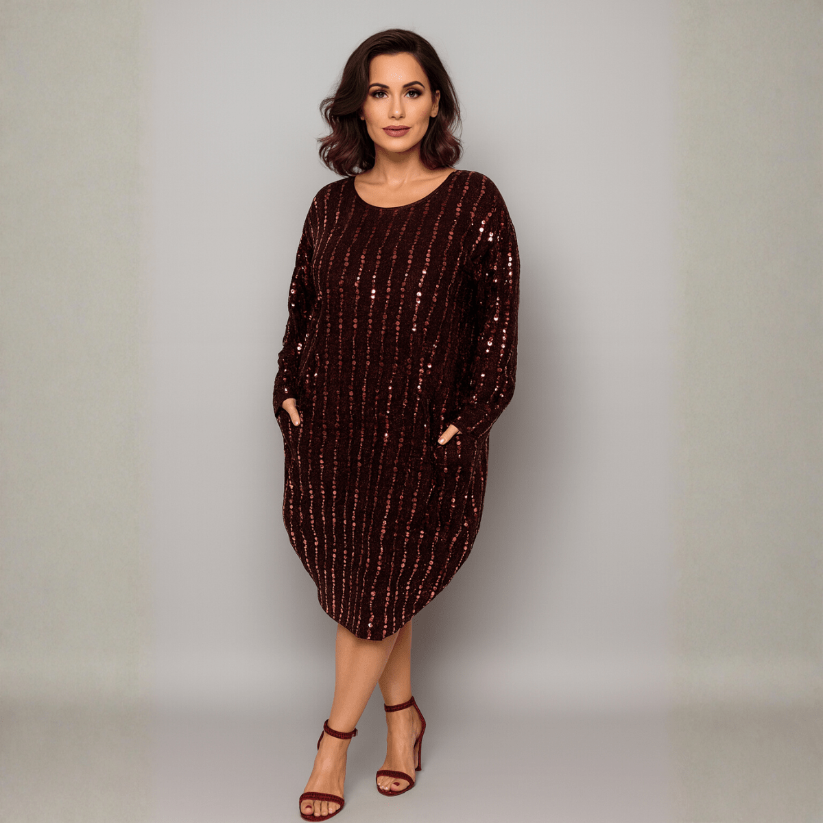 Sparkly Sequin Loose Fitted Dipped Hem Dress