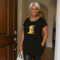 Long Lemon Print Dipped-Hem T-Shirt with Side Pockets