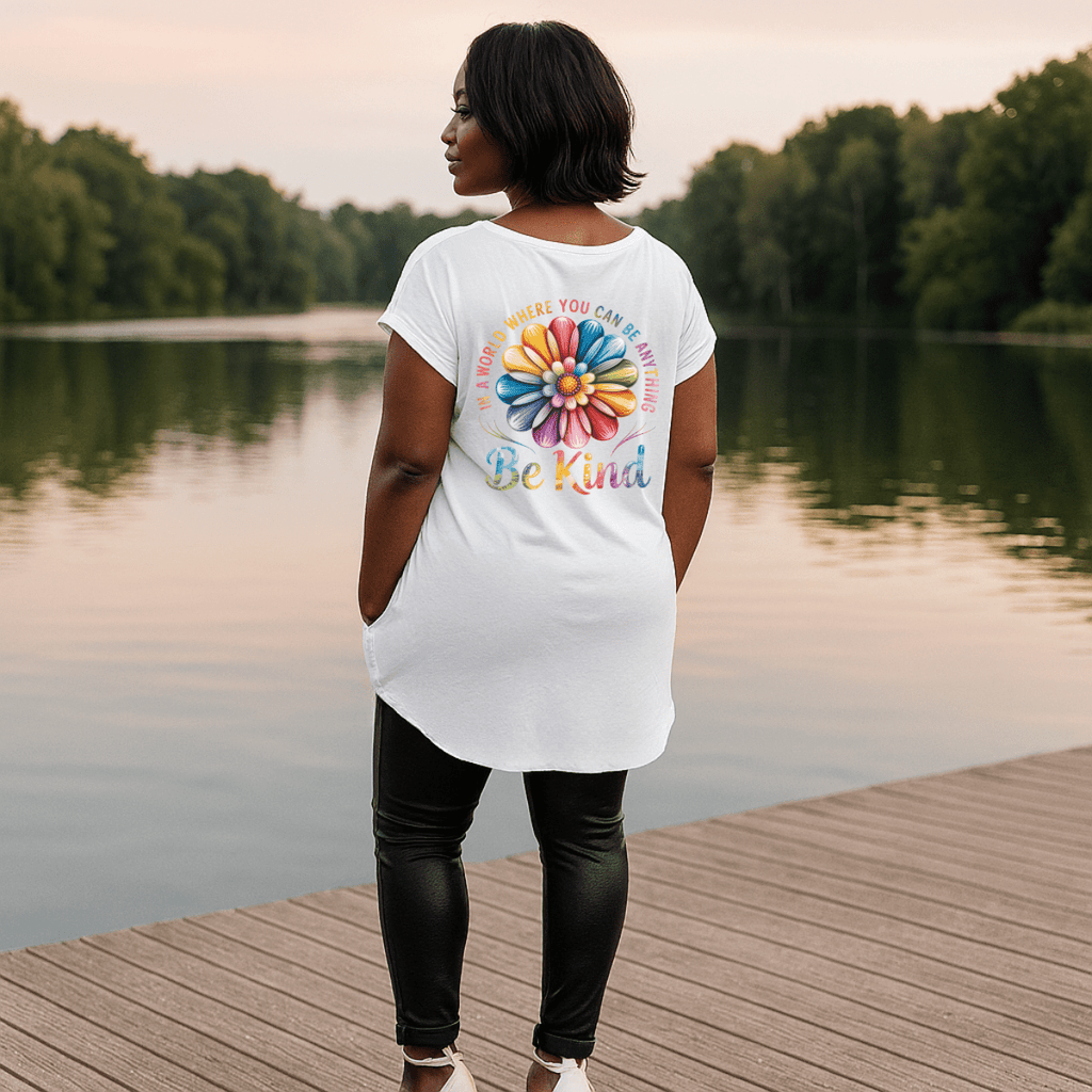 Long Be Kind Dipped-Hem T-Shirt with Side Pockets