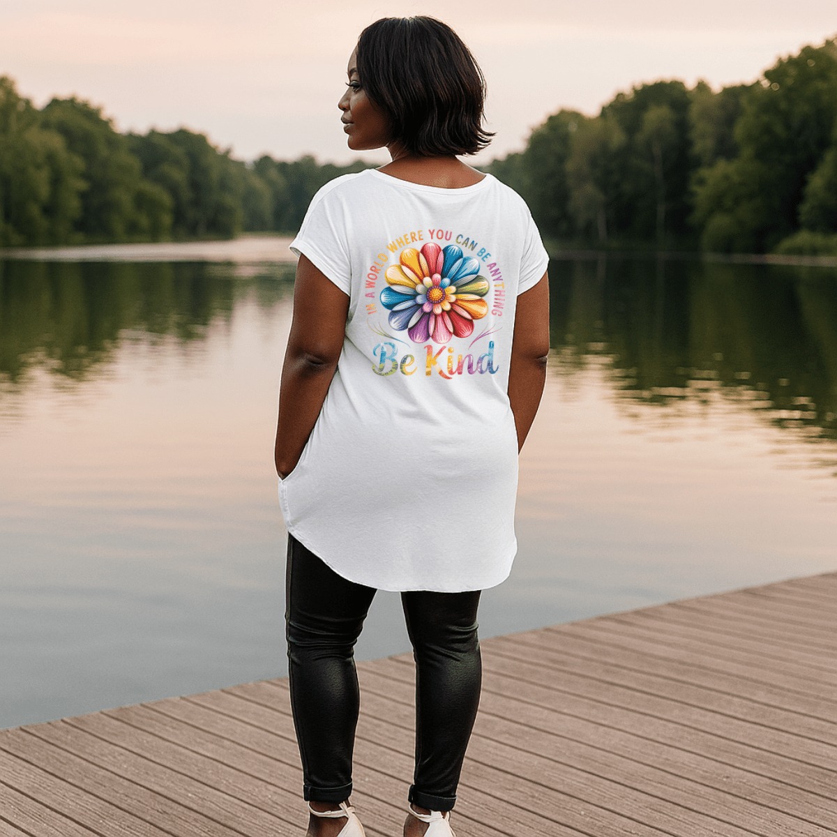 Long Be Kind Dipped-Hem T-Shirt with Side Pockets